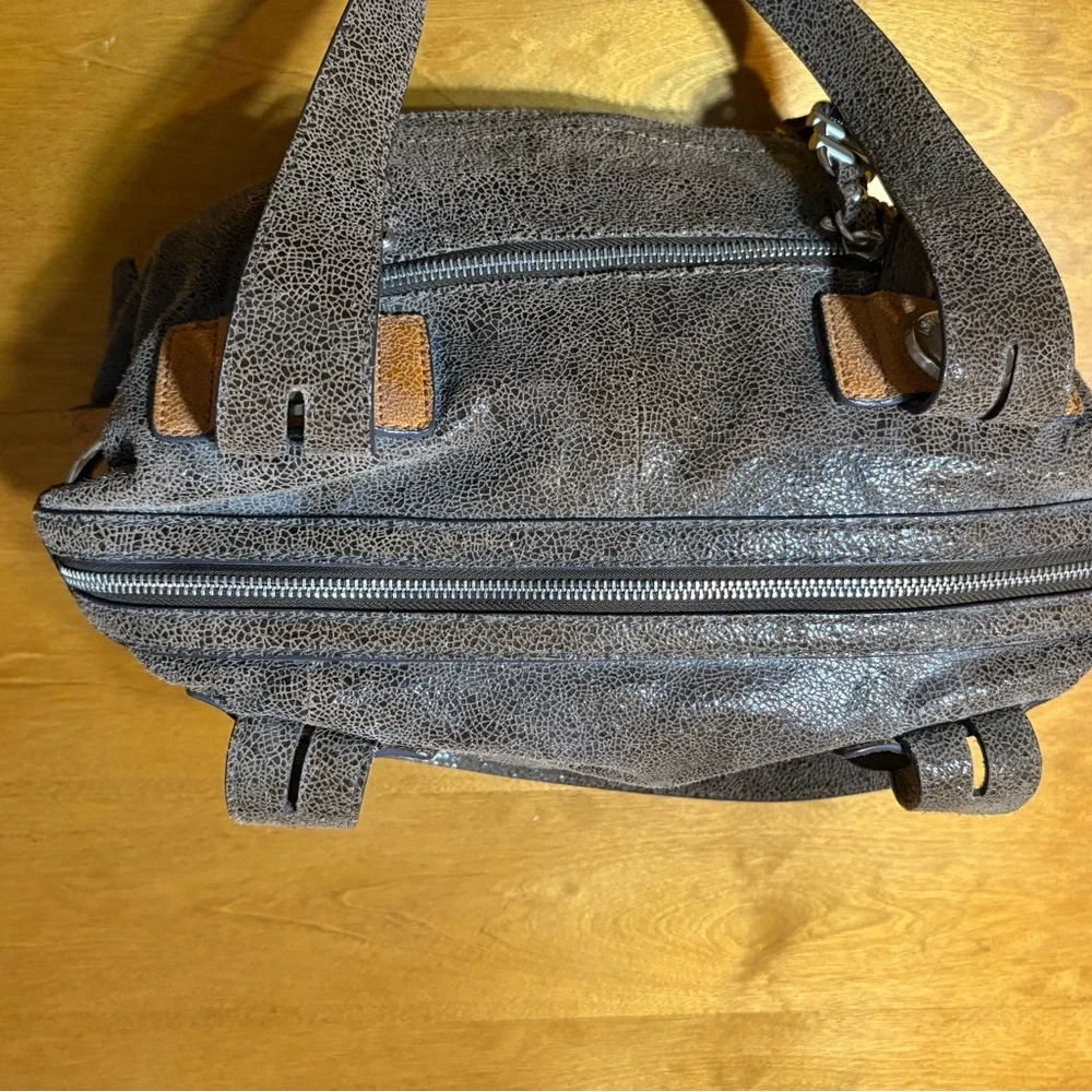 B. Makowsky Textured Brown and Tan Shoulder Bag - Picture 3 of 7